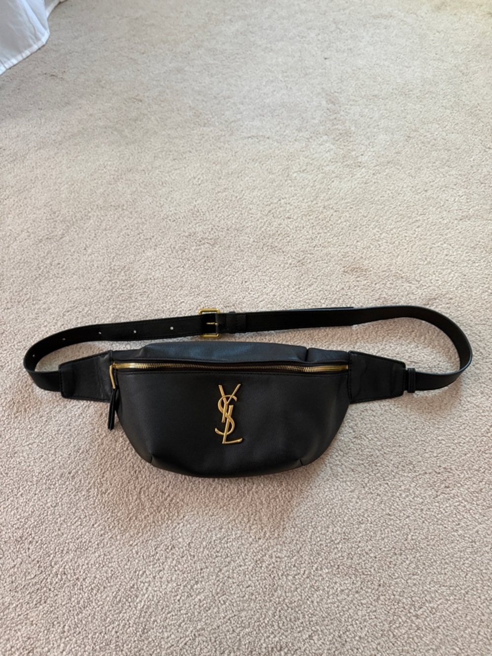 Black Leather Belt Bag with Gold hardware